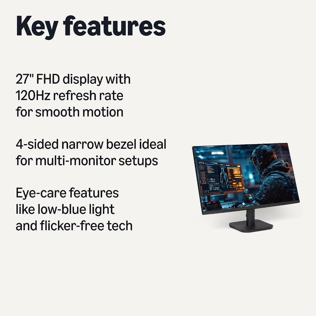 Amazon Basics - Monitor de computadora de 27 pulgadas 120 Hz, 1080P...
