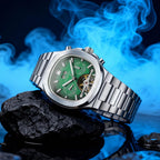 FORSINING Reloj mecánico automático para hombre, caja cuadrada clásica, esfera Tourbillon, multifuncional (fecha/semana/mes) reloj de pulsera casual de negocios con acero inoxidable Starp impermeable