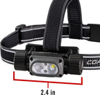 Coast WPH34R 2000 lúmenes Faro de cabeza impermeable ultra brillante IP68 USB recargable de doble potencia, 6 modos con haz de luz focalizada y de inundación, Negro/Gris