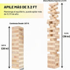 Tumbling Tower - Juego de 60 piezas de madera para patio familiar de hasta 3.2 pies