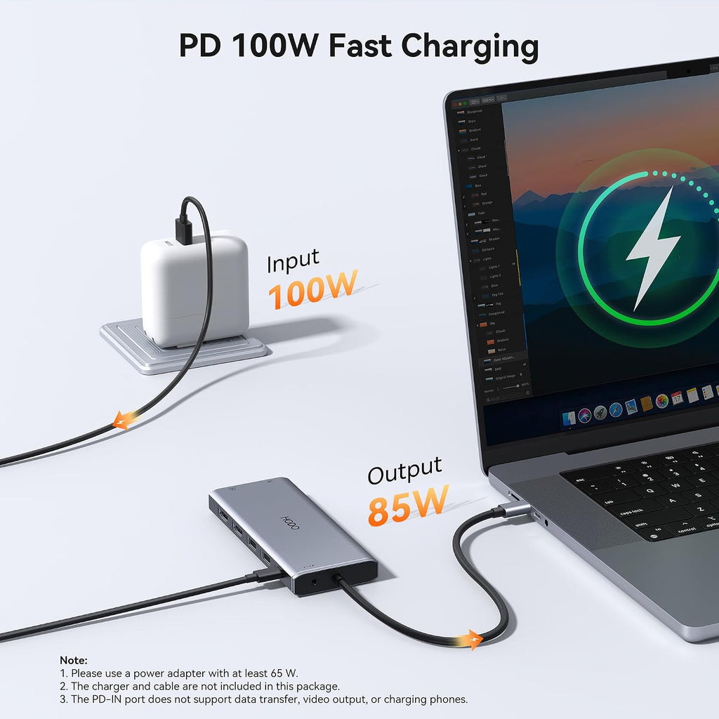 Estación de acoplamiento para laptop 3 monitores USB-C Docking Station Adaptador para doble monitor