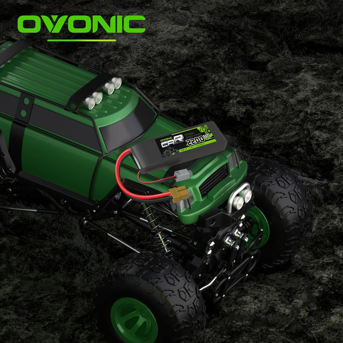 OVONIC 7,4V Lipo 2200 mAh 50C 2S Batería Lipo con enchufe XT60+TRA...