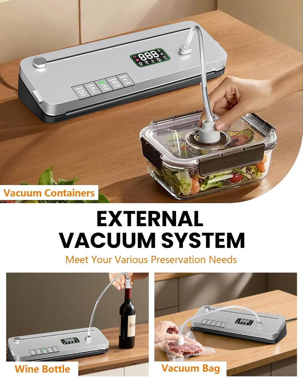 Máquina selladora al vacío de alimentos 7 en 1 75kPa, sellador de cocina