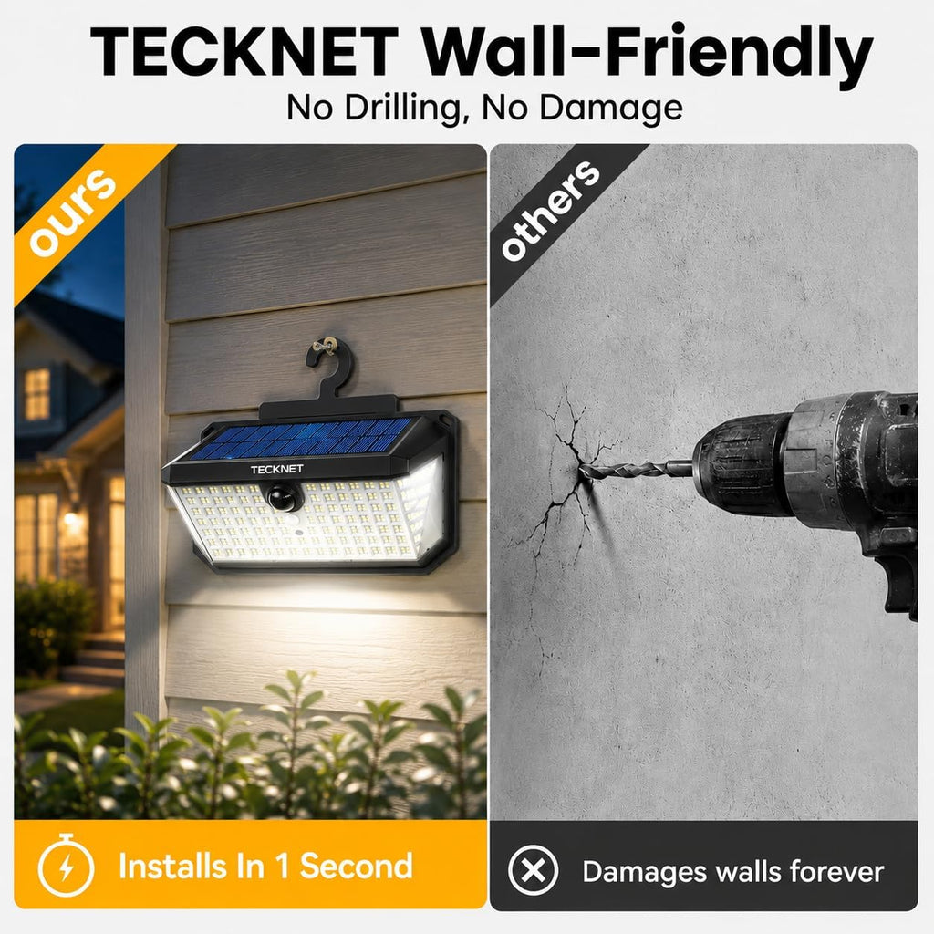 TECKNET 546 luces LED con sensor de movimiento para exteriores con gancho