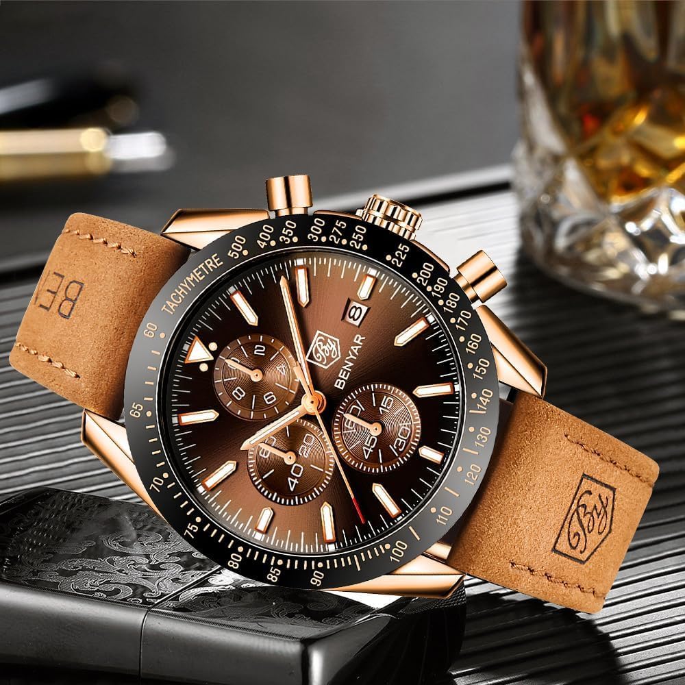 BENYAR Reloj para hombre analógico cronógrafo de cuarzo, impermeable, luminoso, de diseñador, relojes de pulsera para hombre, para negocios, trabajo, deporte, casual, con correa de silicona