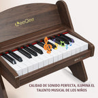 Piano de bebé para niños pequeños, piano de madera de 25 teclas para niños con control de volumen, mini instrumento educativo de música digital, piano de madera portátil de doble modo para niños de 3 años en adelante