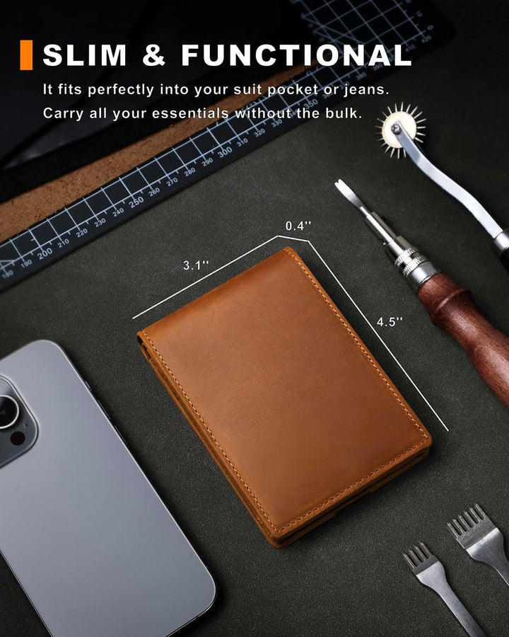 BROSHOPP Billetera Airtag para Hombres, Billetera Bifold de Cuero d...