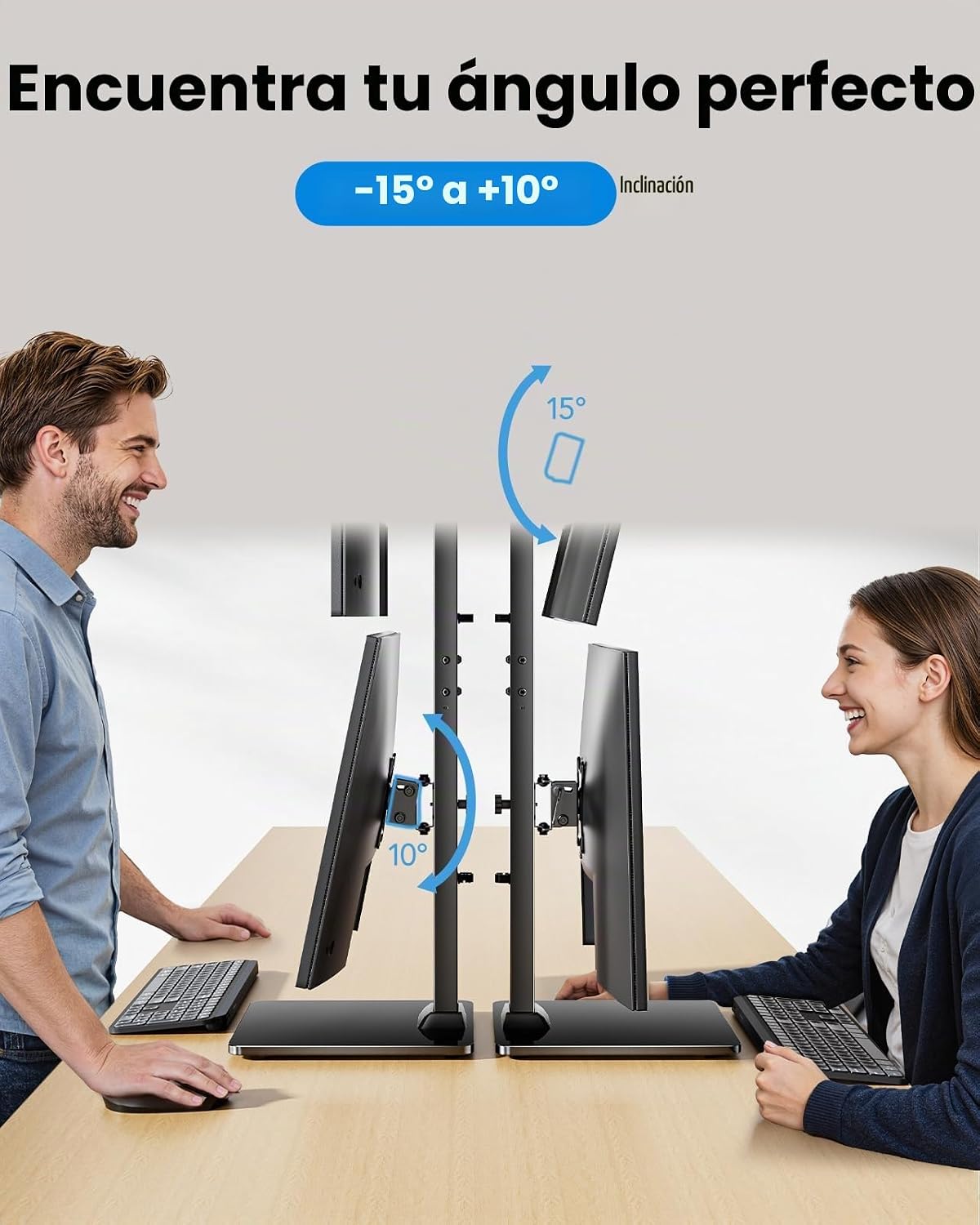 HUANUO Soporte de monitor doble para 13 a 34 pulgadas, carga máxima de 44 libras, soporte vertical para monitor, elevador de monitor independiente con giro, inclinación, rotación, 13 ajustes de altura, VESA máximo 100 x 100