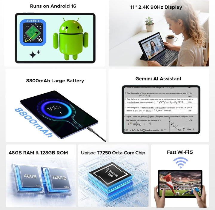 Luzglo P11 Pro Tableta de 11 pulgadas con Android 16 y Gemini AI, 4...