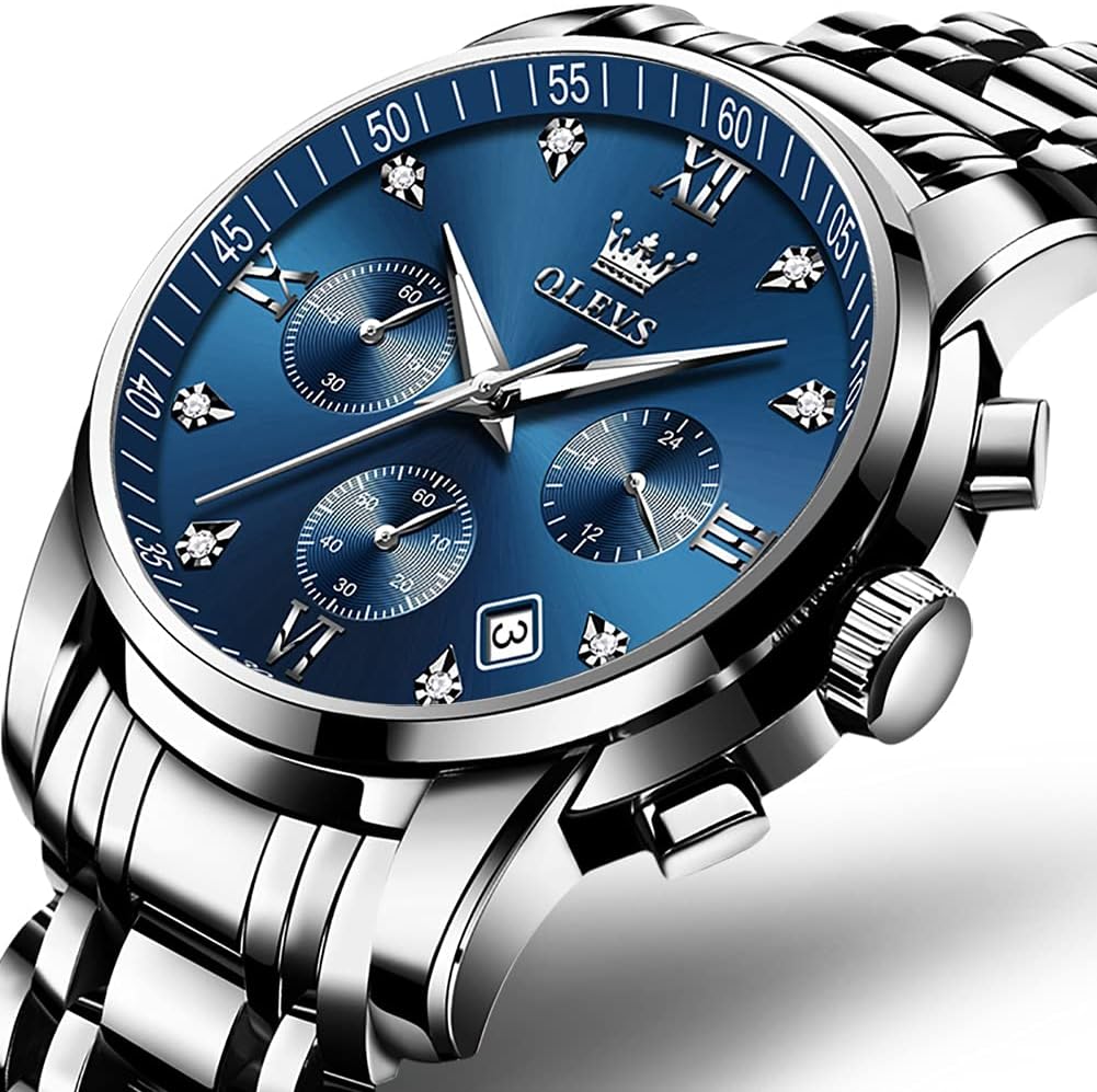OLEVS Relojes de Oro para Hombres Reloj de Pulsera de Lujo a Prueba de Agua Gran Cara Elegante Acero Inoxidable Analógico Cuarzo Fecha Cronógrafo Luminoso Lectura Fácil Relojes de Negocios Regalos para Hombres Graduación