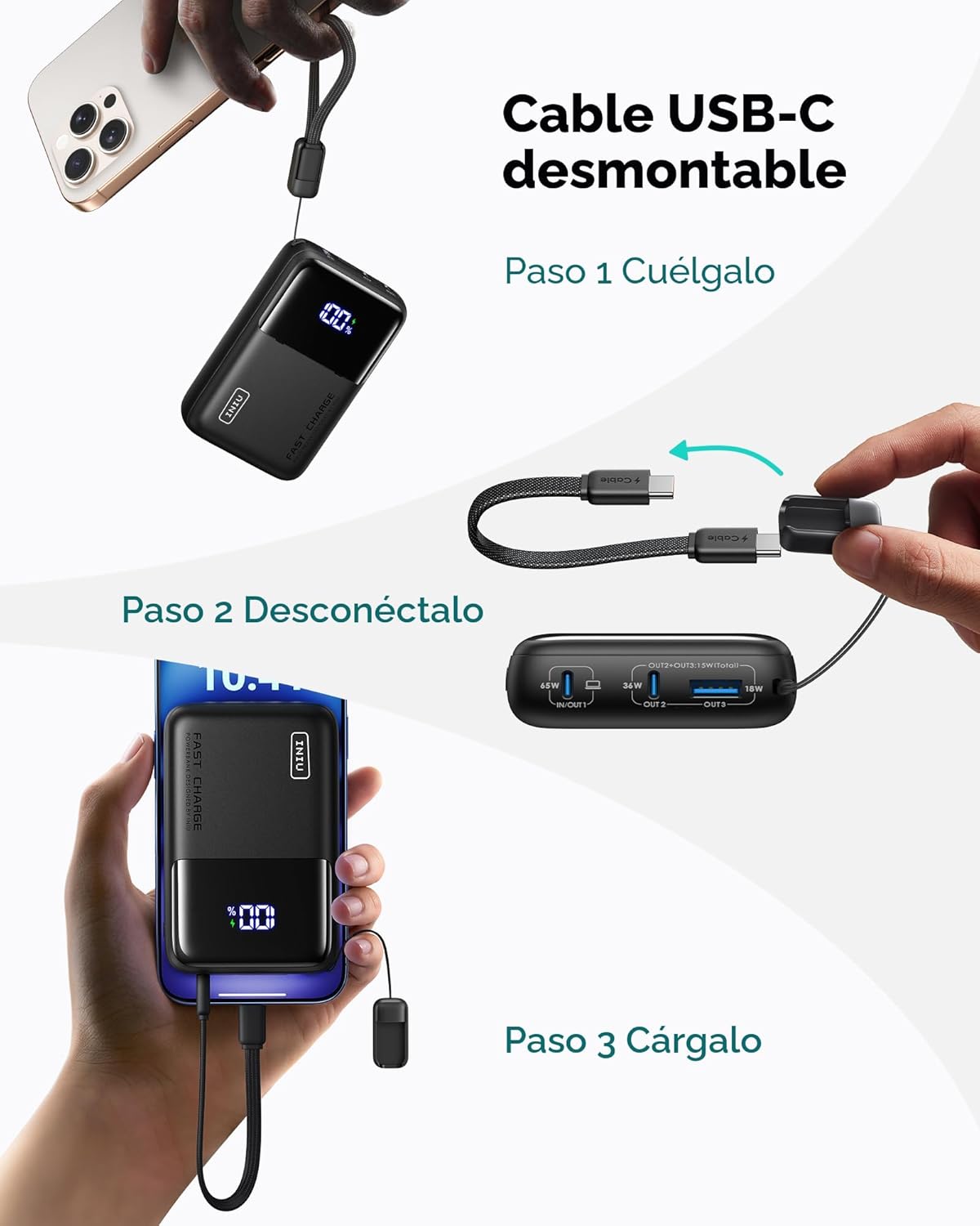 INIU Banco de energía, 20000mAh, 65 W, ultra compacto, USB C, carga...