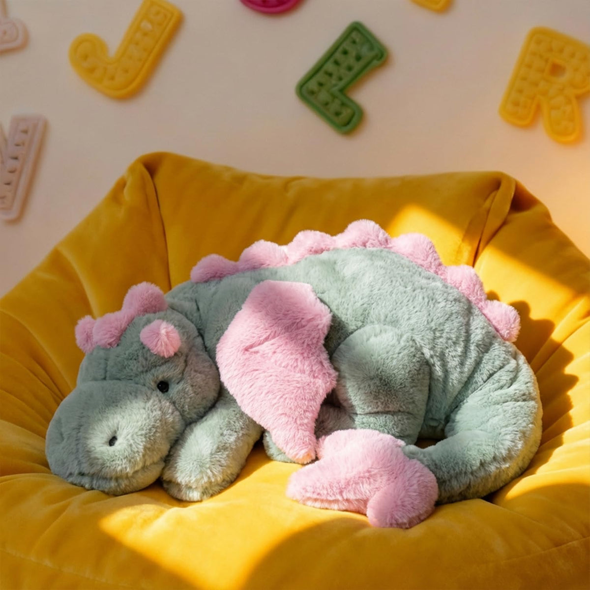 ARELUX Grande 36in Peluche de Dragón Adorable Dino Pterosaurio Suave Color Matcha Almohada Gigante Peluche Esponjoso con Alas Rosadas Acojinable para Amigos y Familia
