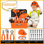 Juego de herramientas para niños de 48 piezas con casco duro y caja de herramientas, taladro de juguete realista para niños