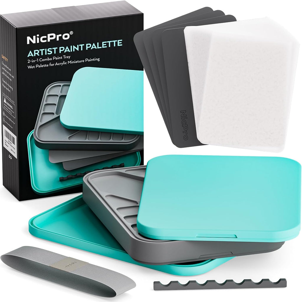 Nicpro Paleta Stay Wet para pintar en miniatura, pintura acrílica