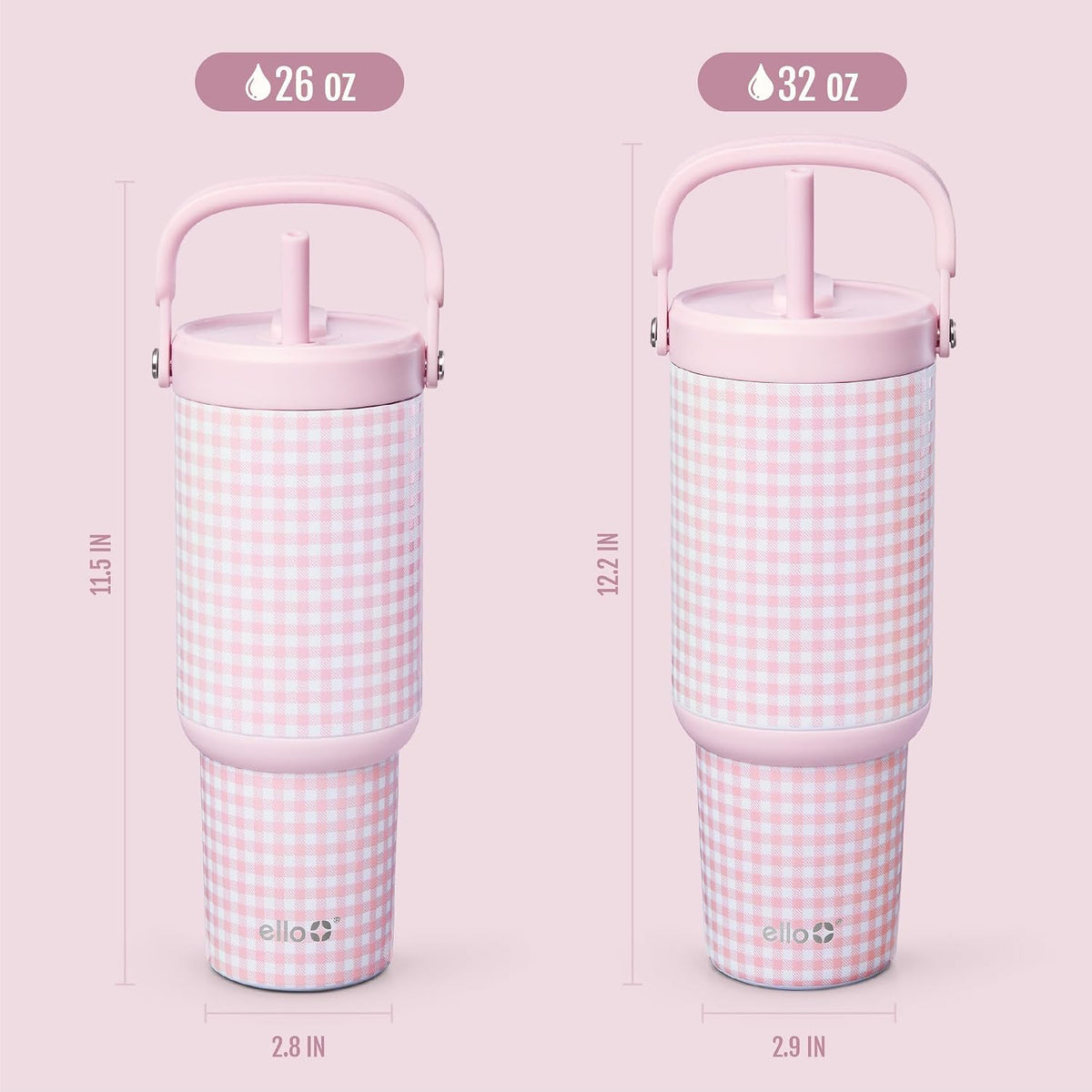 Ello Oasis Go+ - Vaso aislado de acero inoxidable de 26 onzas con popote