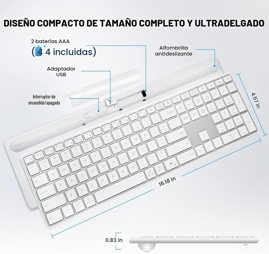 Teclado Bluetooth inalámbrico multidispositivo-QWERTY plateado blanco