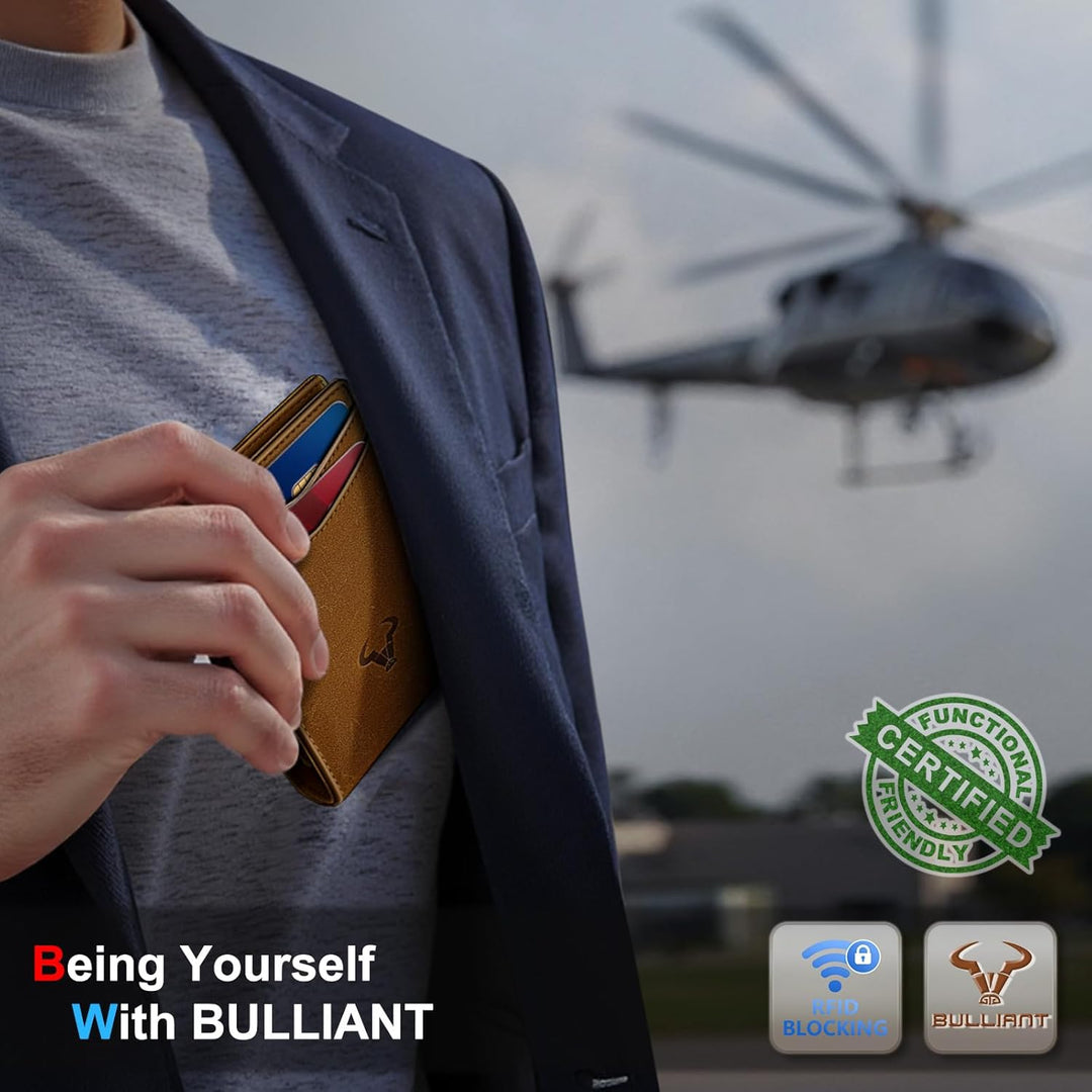 BULLIANT Cartera magnética para hombre, de piel de grano completo,...