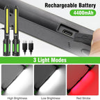 Lámpara Luz de trabajo para mecánico, LED de 2400 lúmenes, 4400 mAh recargable, magnética, luz de trabajo debajo del capó con ganchos para reparación de automóviles/inspección/garaje/taller/emergencia