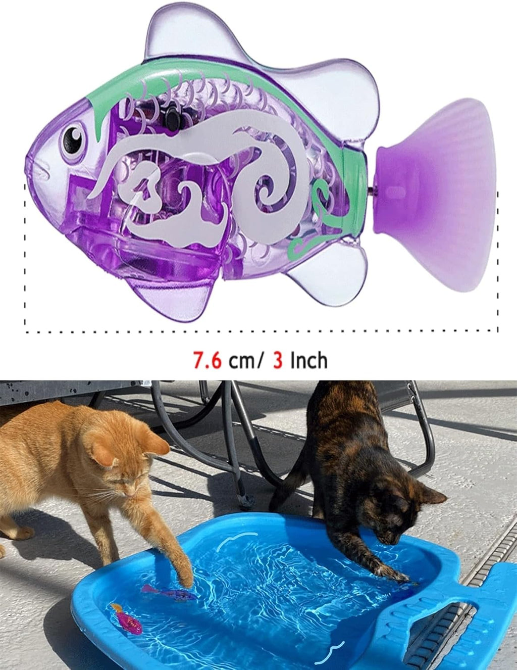 Juguete de peces de natación para gatos, juguete de agua impermeable brillante para gatos con velocidad ajustable y movimiento realista, cola giratoria de una manera realista