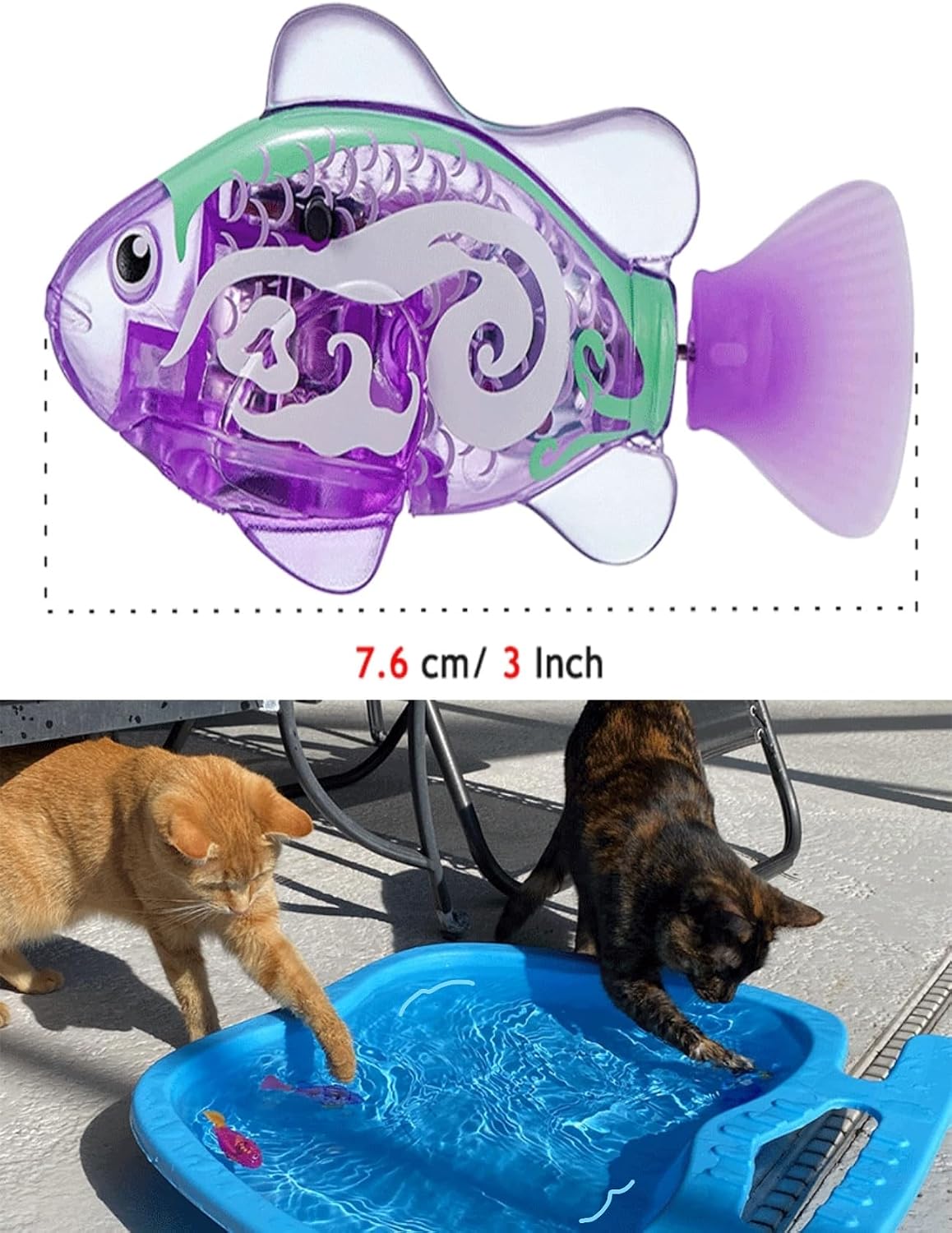 Juguete de peces de natación para gatos, juguete de agua impermeable brillante para gatos con velocidad ajustable y movimiento realista, cola giratoria de una manera realista