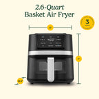 Cuisinart Freidora de aire, freidora compacta de 2.6 cuartos de galón con 3 funciones de cocción para freír al aire, asar y hornear, 3 ajustes preestablecidos para freidora de aire, piezas aptas para lavavajillas, AIR-80, acero inoxidable y negro