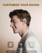 Nuevos auriculares de conducción ósea Bluetooth 6.0, auriculares de oreja abierta con micrófono, sonido premium, 3 modos de ecualización, tiempo de reproducción de 10 horas, 0.88 oz ligeros