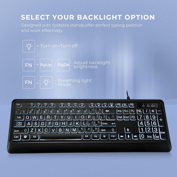 KOPJIPPOM Teclado Retroiluminado de Letras Grandes Teclado