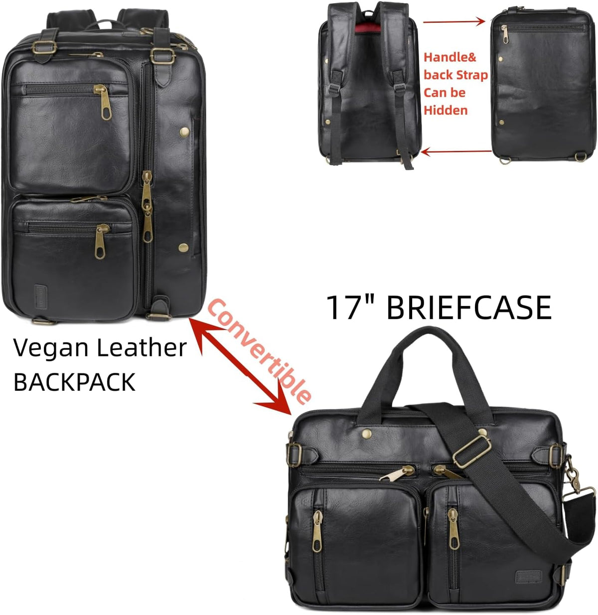 Maletín de cuero vegano para hombre, mochila híbrida de 17 pulgadas, bolsa de mensajero de negocios HB-22