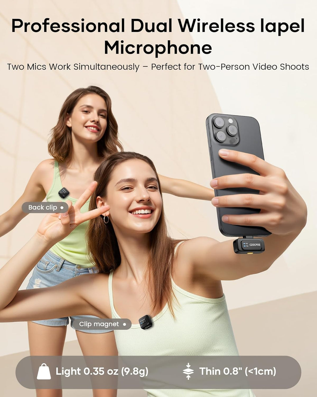 Micrófono Lavalier inalámbrico para iPhone, iPad y Android con fund...