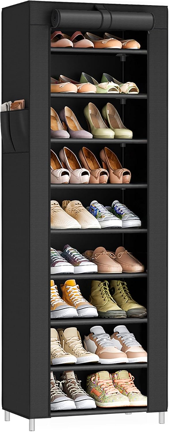 SONGMICS Estante para zapatos de 10 niveles, gabinete de almacenamiento con cubierta a prueba de polvo, organizador de almacenamiento independiente para clóset, entrada, para 20 pares de zapatos, para
