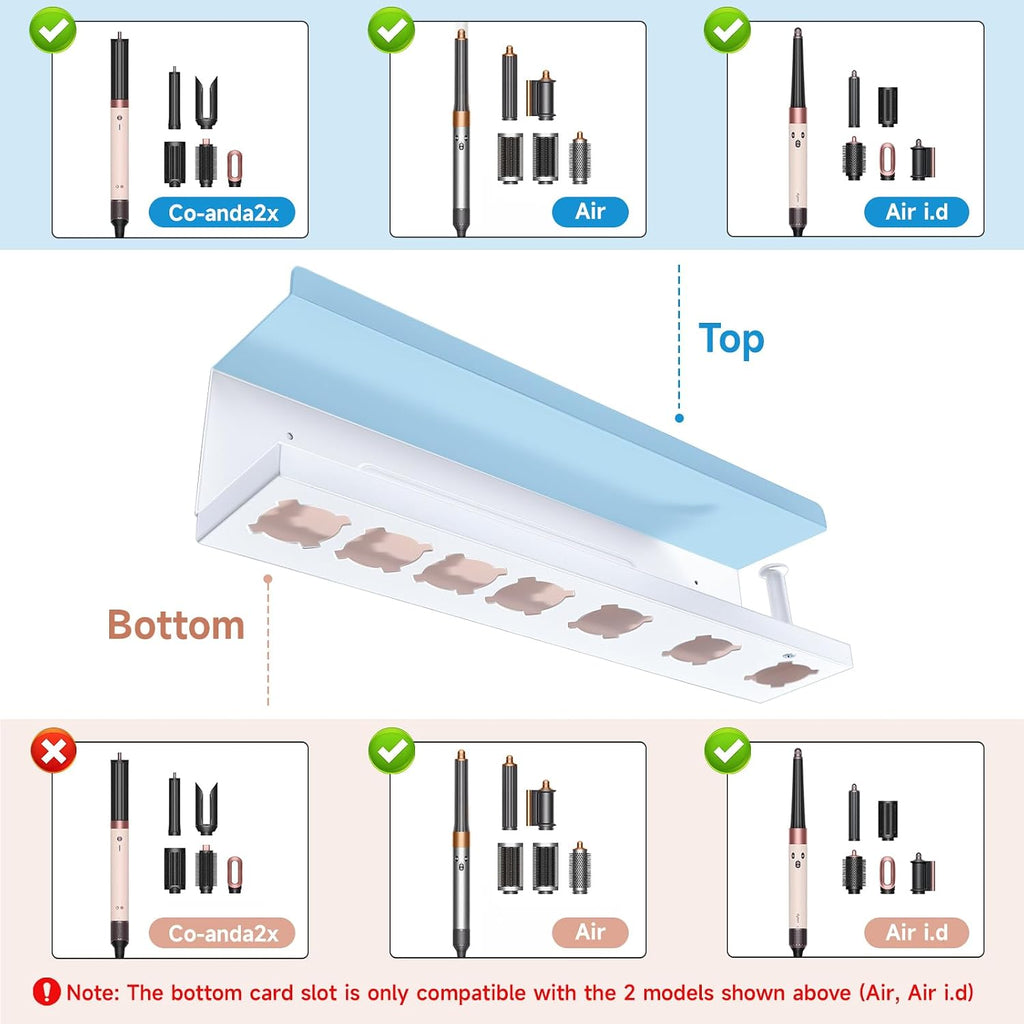 Soporte de secador de pelo para pared con diseño de 3 niveles y espacio para fijación con adhesivo o tornillos