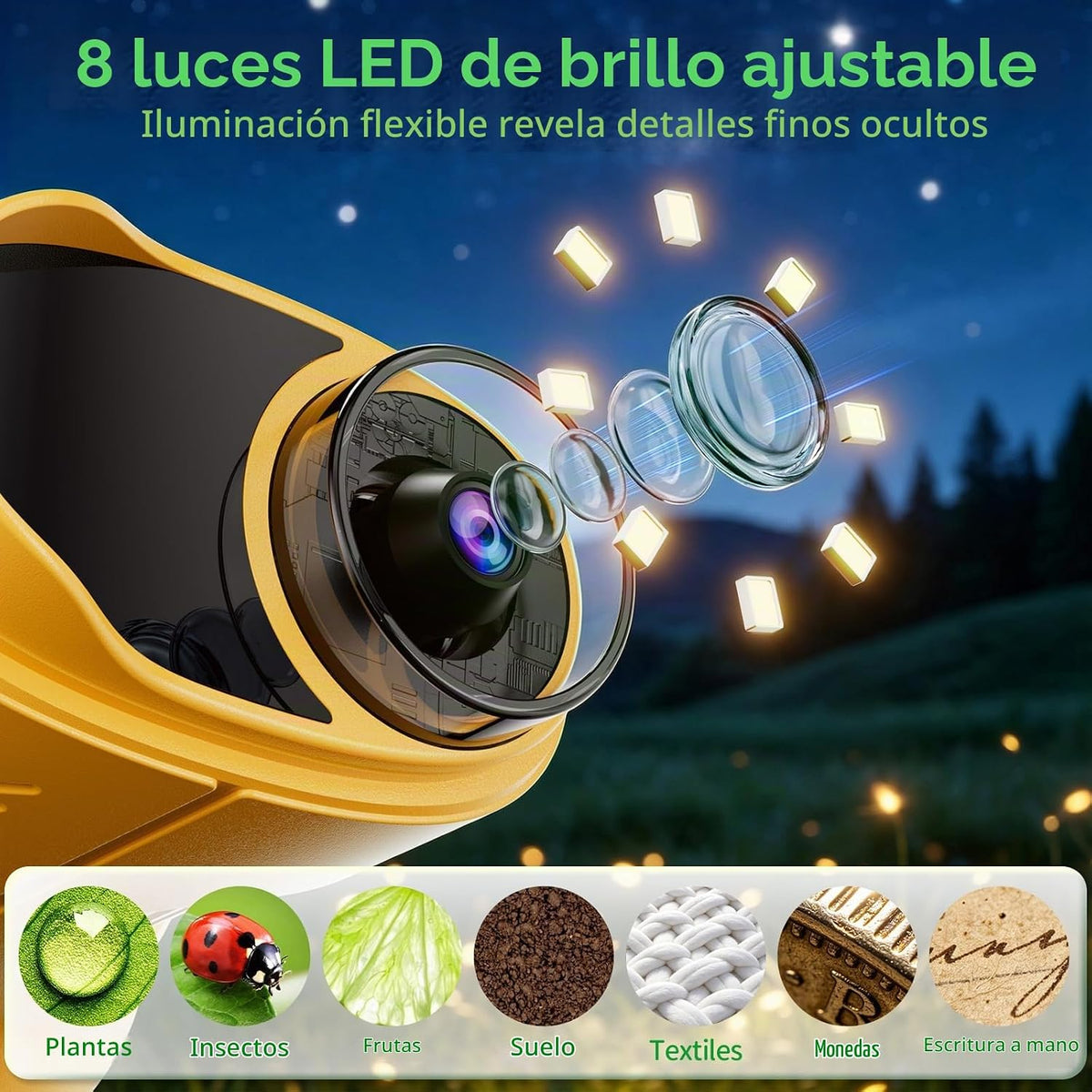 Microscopio para niños: Microscopio de bolsillo portátil 1000X para fotos y videos, kits de ciencia portátiles, juguetes STEM, regalos de Navidad/cumpleaños para niñas y niños de 3 a 12 años (naranja)