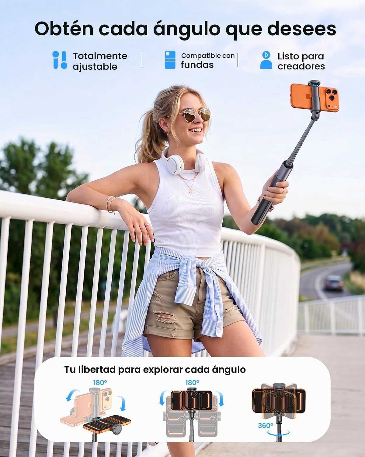 Trípode de teléfono de 67 pulgadas con control remoto, apertura