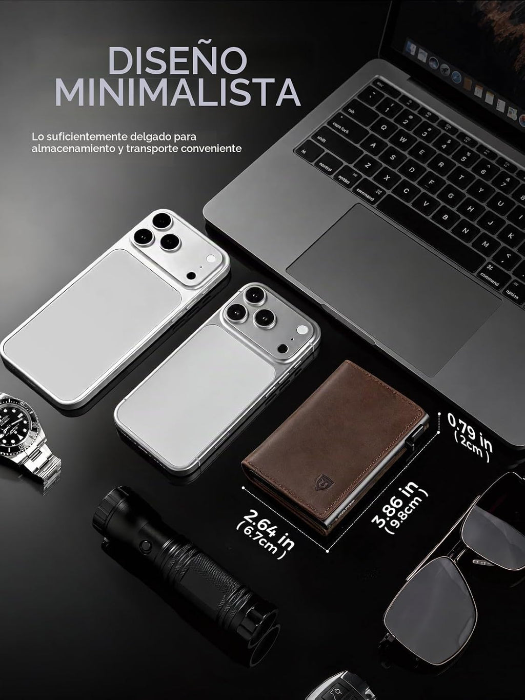 Cartera minimalista para hombre con tarjetero de crédito, cuero de grano completo más fino, billetera inteligente emergente, billetera delgada triple, bloqueo RFID, bolsillo frontal, ventana de