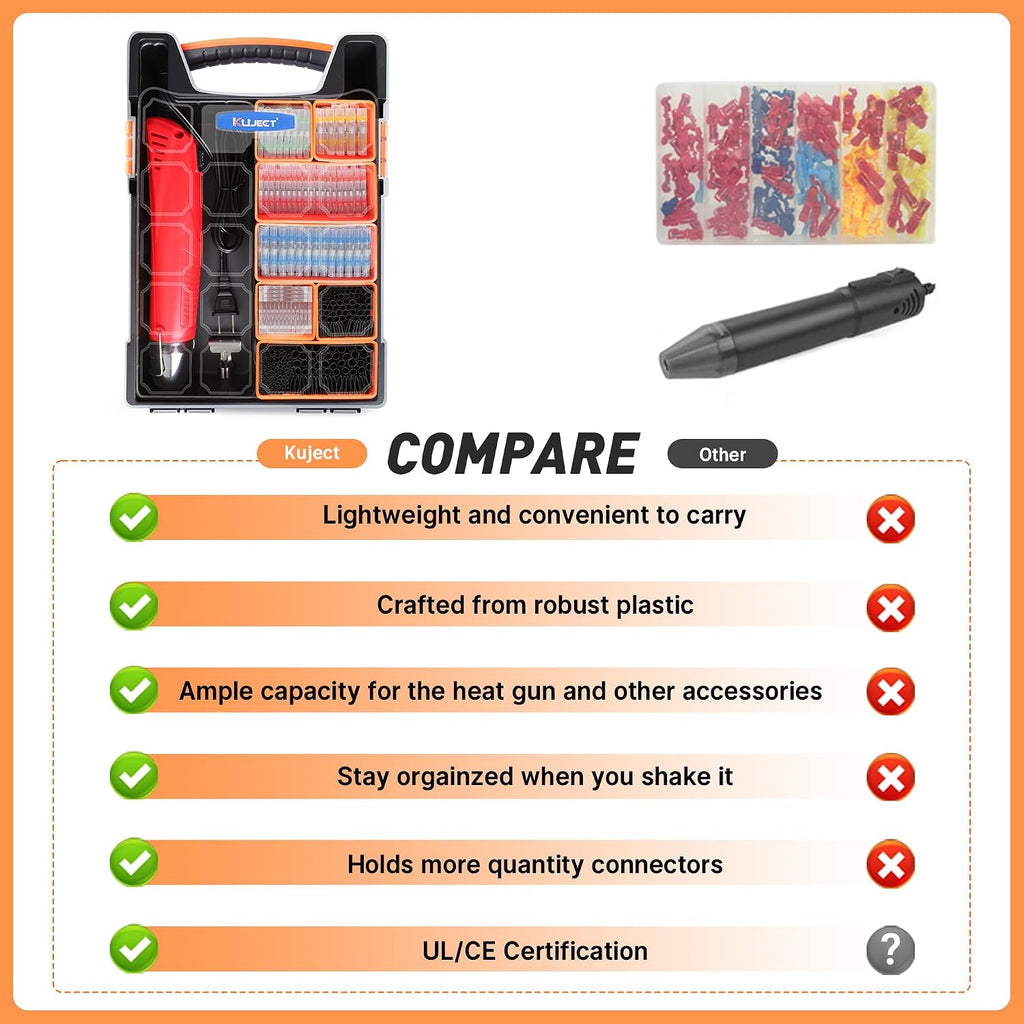 Kuject AWG26-10 - Kit de mini pistola termorretráctil, 820 conectores de alambre de sellado de soldadura y tubo termorretráctil, kit de conectores de alambre termorretráctil impermeable con pistola de