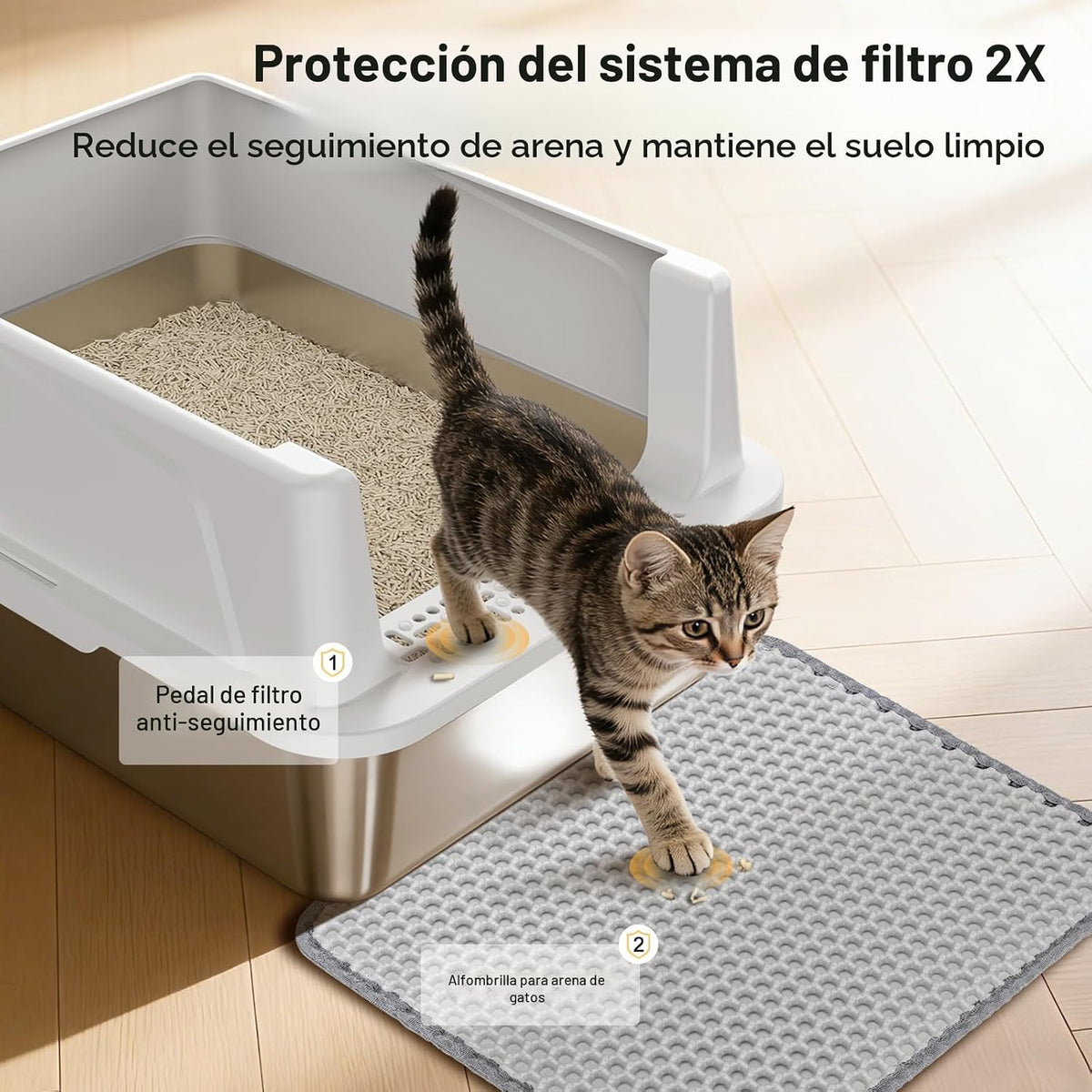FURTIME Caja de arena para gatos de acero inoxidable, caja de arena de