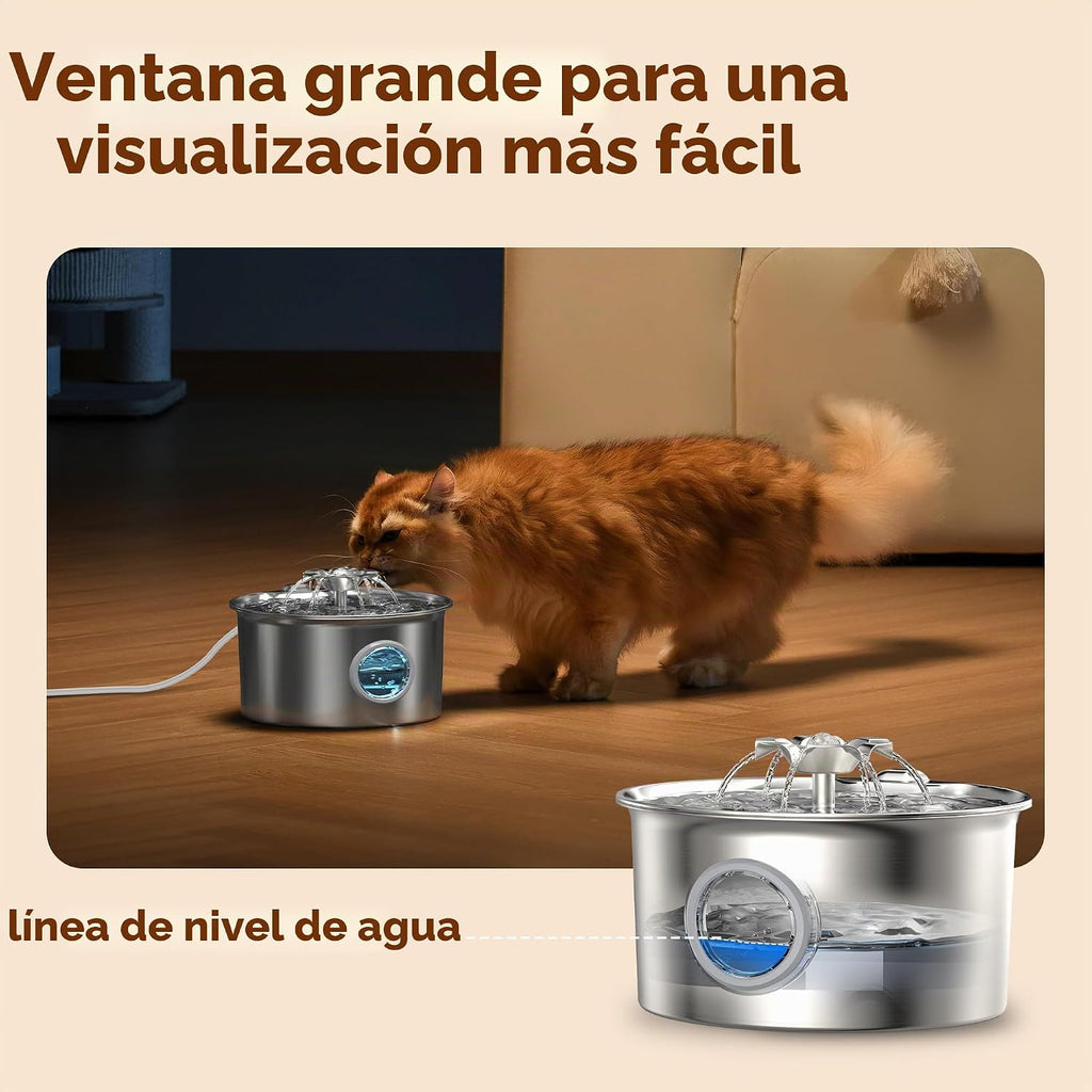 Fuente de Agua para Mascotas Acero Inoxidable: Cat Fountain con 8 Filtros y 8 Espumas