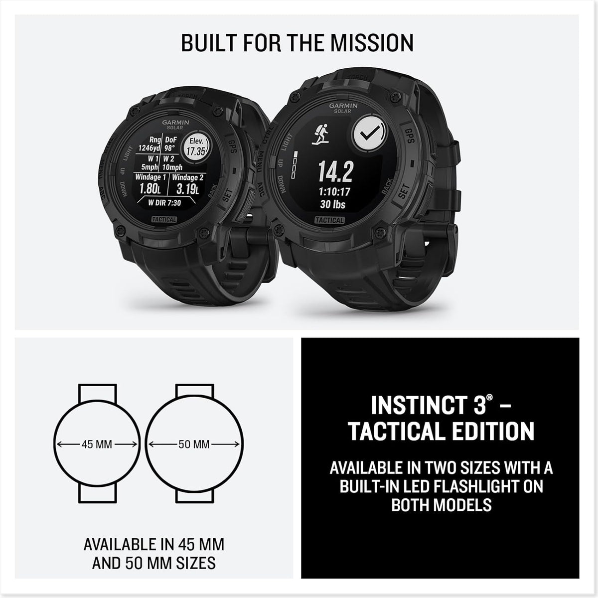 Garmin Instinct® 3 Edición Táctica, 50mm, Pantalla Cargada Solar, Reloj Inteligente GPS Resistente para Exteriores