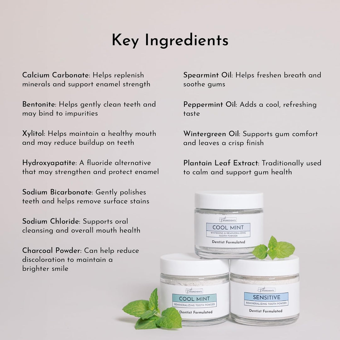 JUST INGREDIENTS Polvo de dientes remineralizante, sin flúor, 1 oz...