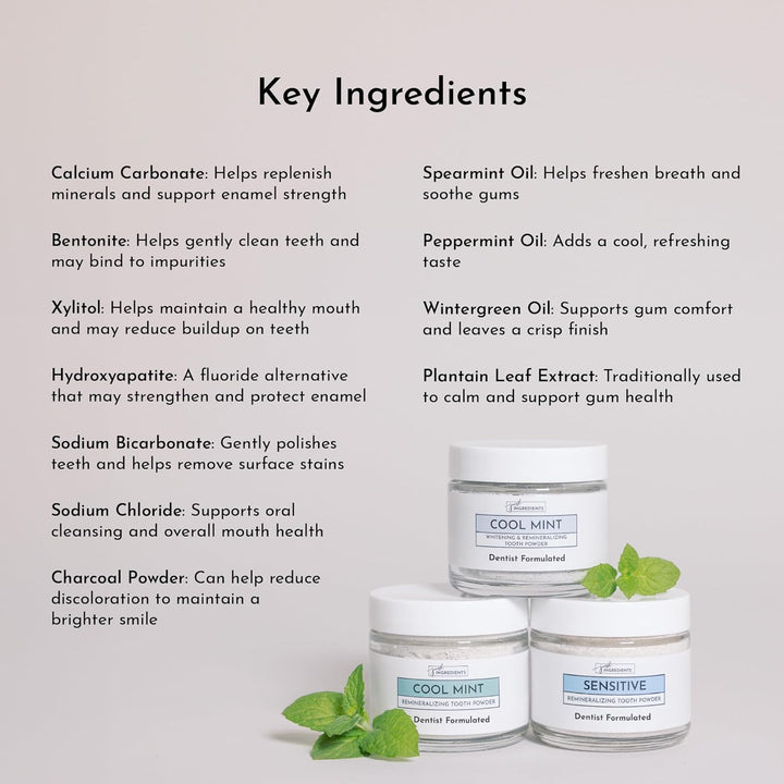 JUST INGREDIENTS Polvo de dientes remineralizante, sin flúor, 1 oz...