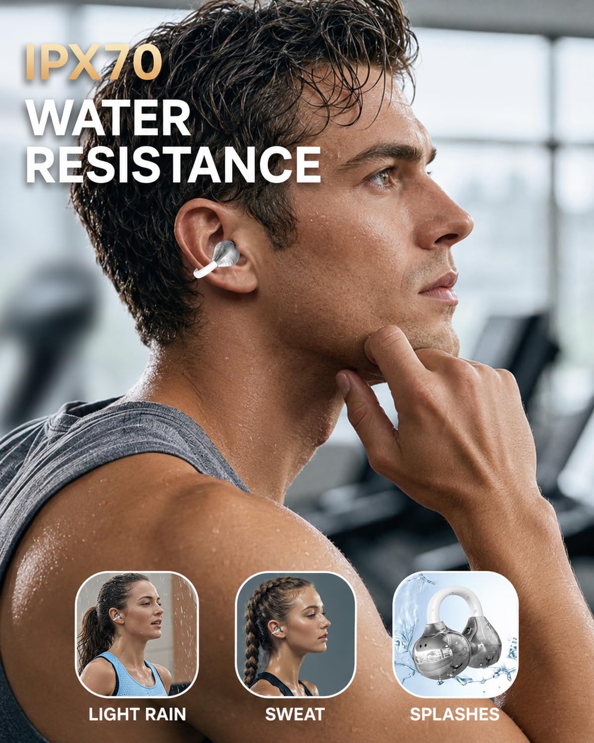 Auriculares inalámbricos con clip de oreja abierta, auriculares inalámbricos Bluetooth 6.3, estuche de carga inalámbrica y pantalla de alimentación LED, auriculares de fitness impermeables para correr