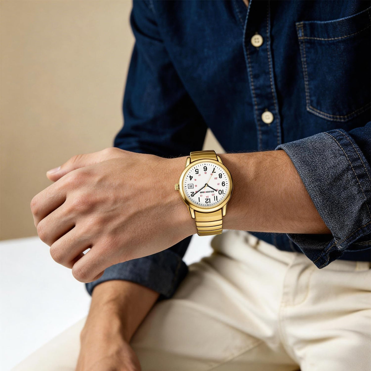 GOLDEN HOUR Relojes para Hombre de Lectura Fácil, Estilo Casual para Vestir