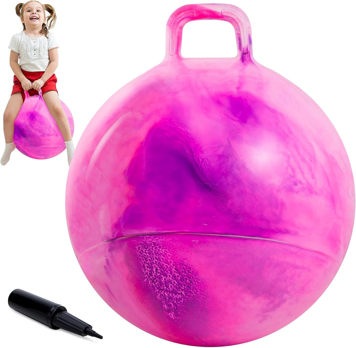 Upper Rider - Pelota de tolva para niños de 3 a 8 años, pelota hinchable de 18 pulgadas con asa, color rosa