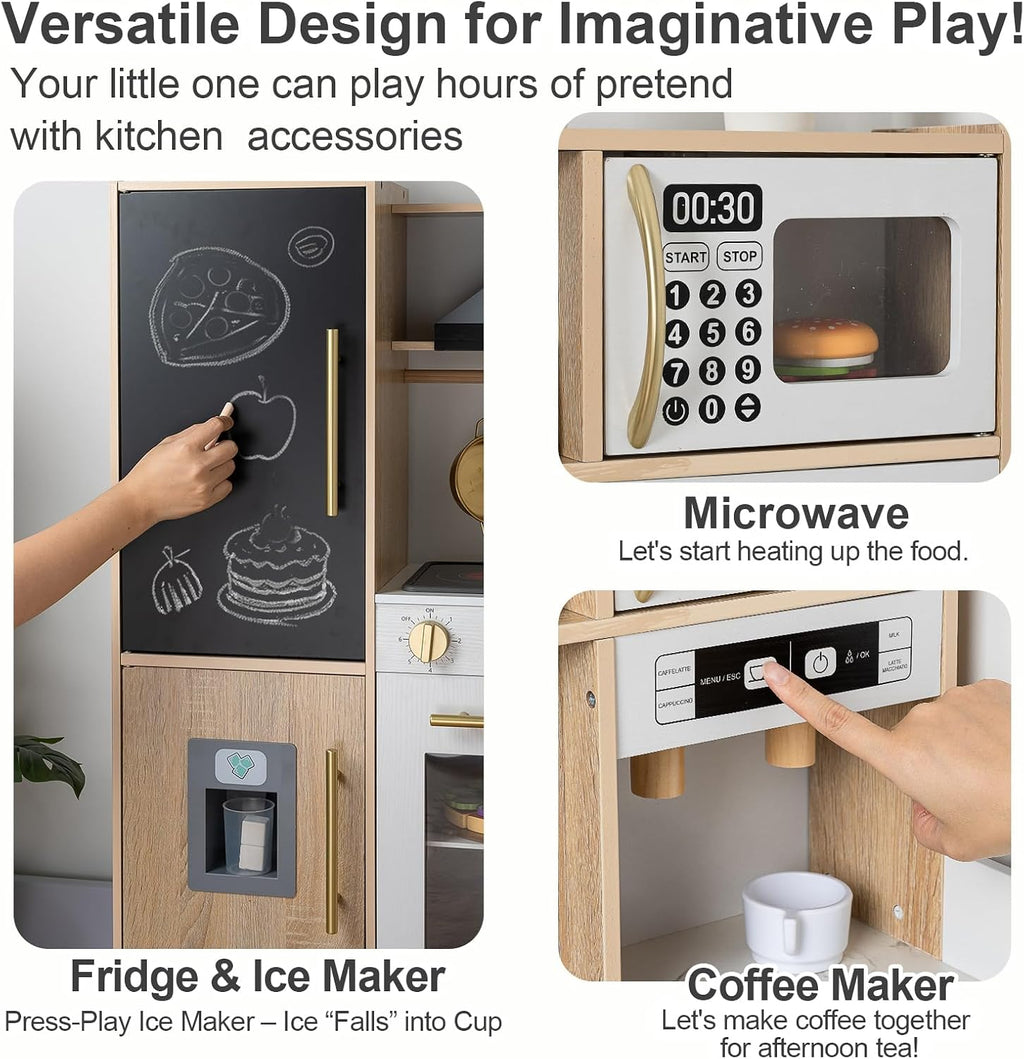 Cocina de juego de madera de esquina para niños con organizador