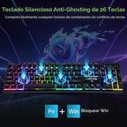 Combo teclado y mouse para gaming, auriculares, mouse pad, 10 efectos RGB Backlit