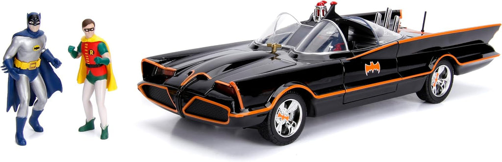 Jada DC Comics 1:18 1966 Serie de TV clásica Batmobile - Coche fundido a presión con figuras de Batman y Robin de 3 pulgadas, juguetes para niños y adultos