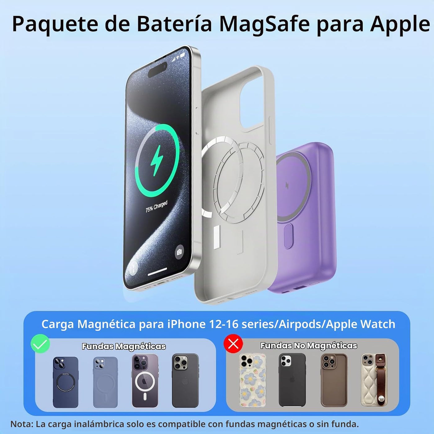 Cargador portátil magnético para iPhone y Apple Watch, 10800 mAh, 2...