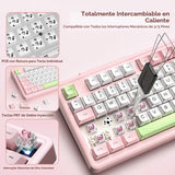 AUSDOM H98 - Teclado mecánico cremoso rosa, teclado inalámbrico sil...