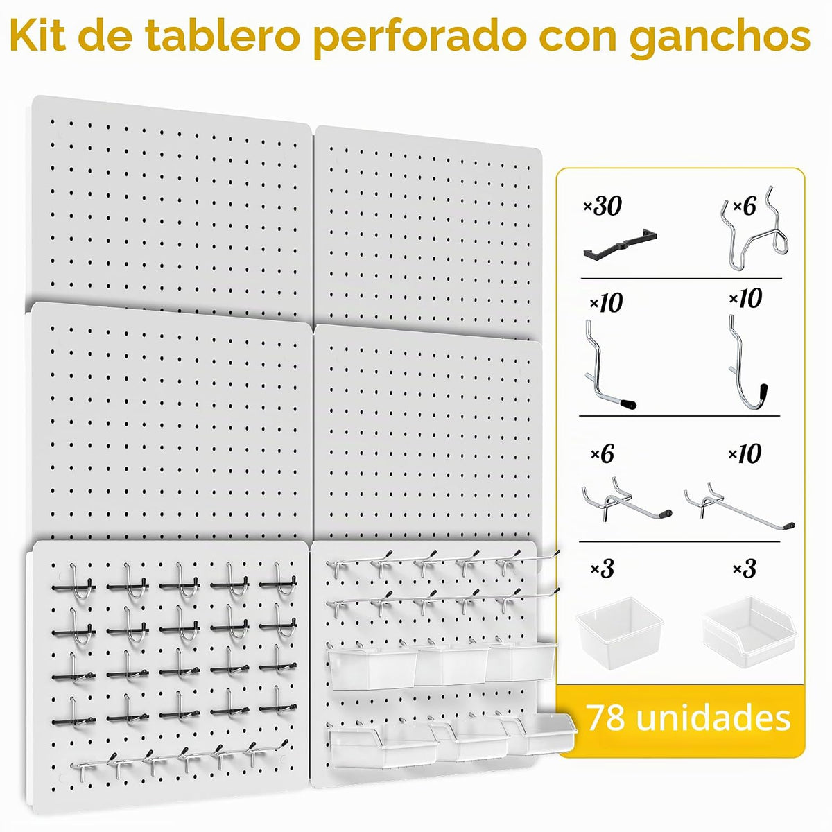 Kit organizador de tablero perforado, paquete de 6 paneles de metal de