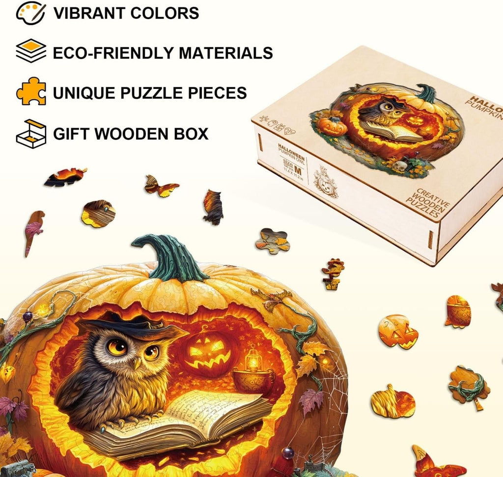 Rompecabezas de búho de calabaza de Halloween, regalos para adultos, 190 piezas de 11.4 x 11.2 pulgadas